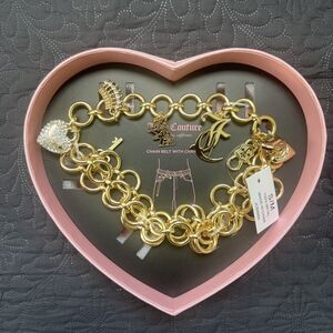 Juicy Couture Chain Belt w/Charms Diamanté & Gold Dangle Charms SZ S/M Glam Chic